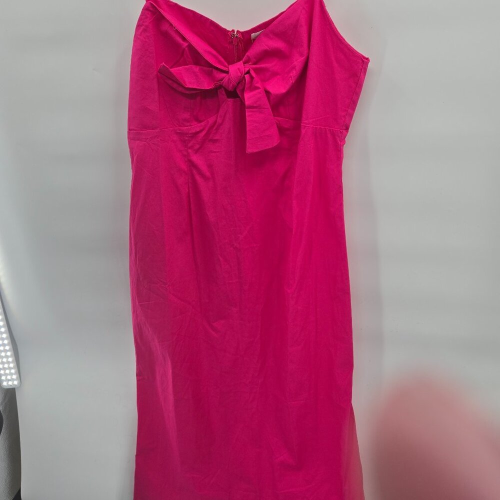 Lush Hot Pink/Fuchsia Slit Bow Adjustable Straps Cotton Maxi Dress Large - Picture 3 of 9